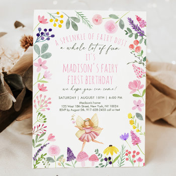 Fairy Garden Wildflower 1st Birthday Invitation by LittlePrintsParties at Zazzle