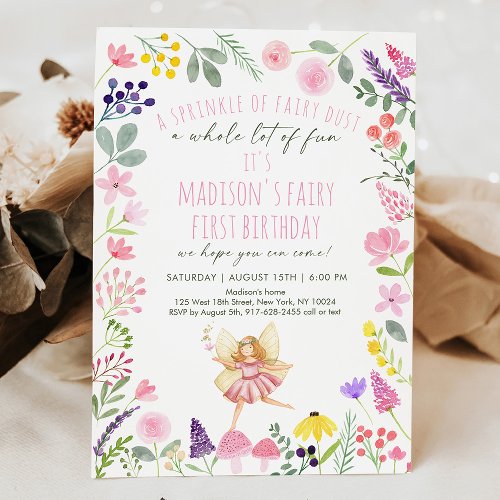 Fairy Garden Wildflower 1st Birthday Invitation