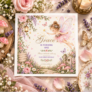 Fairy girl 1st Birthday Enchanted Garden Floral Napkins