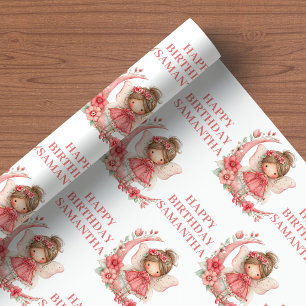 Fairy Girl 1st Birthday Magical Pink Floral Wrapping Paper