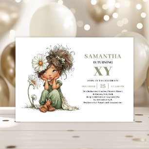 Fairy Girl 1st Birthday Sage Green Floral Invites