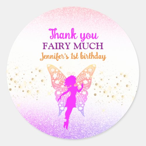 Fairy Girl 1st Birthday Thank You Classic Round Sticker