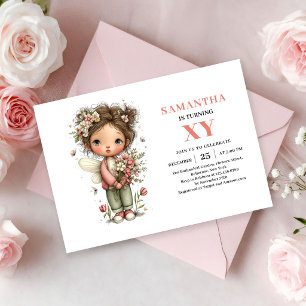 Fairy Girl 7th Birthday Whimsical Pink Floral  Invitation