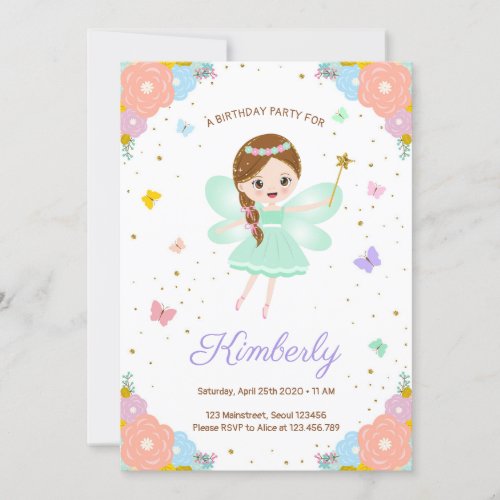 fairy girl birthday invitation