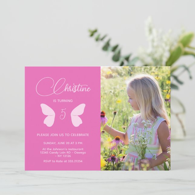 Fairy Girl Birthday Minimalist Simple Modern Photo Invitation (Standing Front)