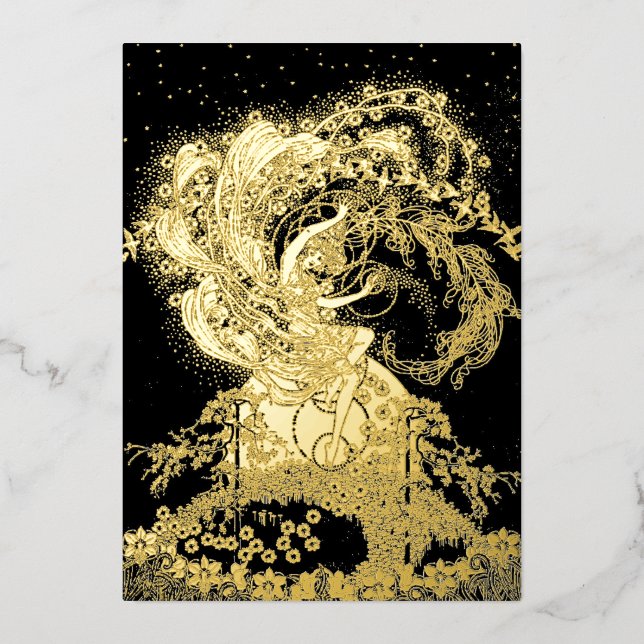 Fairy Girl Dancing In Moonlight Foil Invitation (Front)