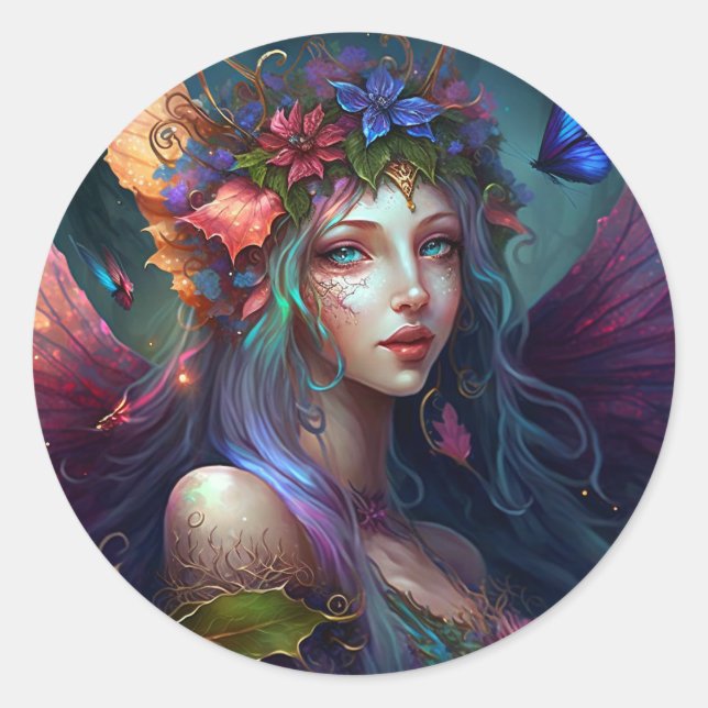 Fairy Girl Fantasy Art Classic Round Sticker (Front)