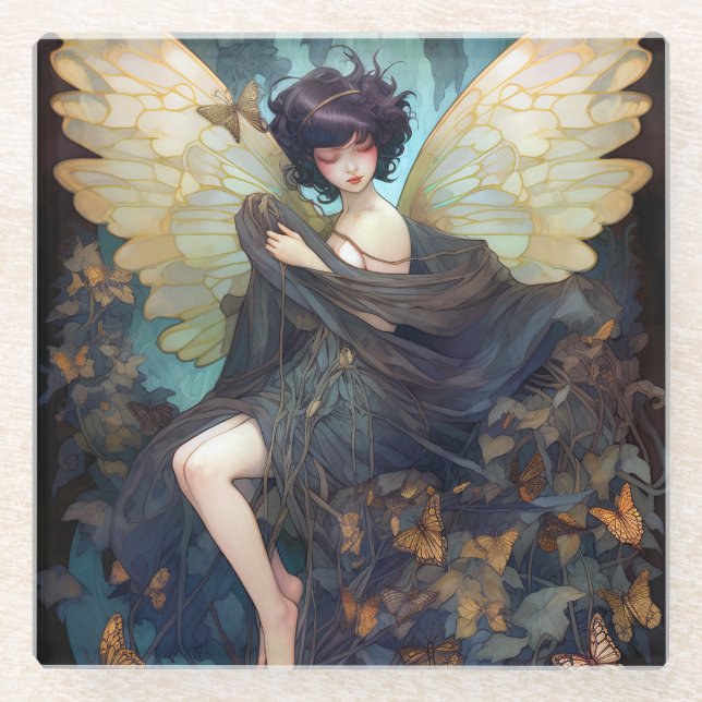 Fairy Girl Fantasy Art Glass Coaster (Front)