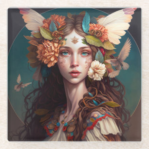 Fairy Girl Fantasy Art Glass Coaster