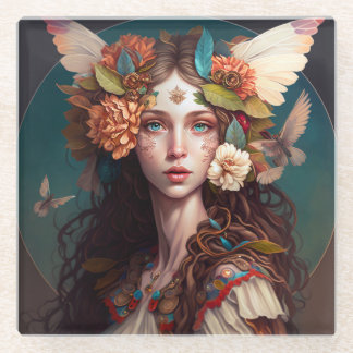Fairy Girl Fantasy Art Glass Coaster
