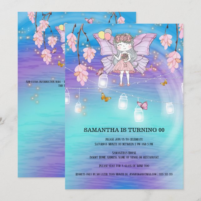 Fairy girl magic birthday lights butterfly invitation (Front/Back)