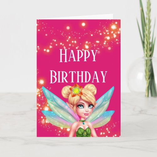 Fairy girl magic lights birthday sparkle card