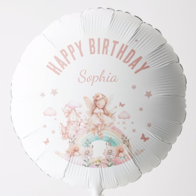 Fairy Girl Magic Teapot Rainbow Birthday  Balloon (Front)