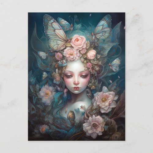 Fairy Girl Pink Blue Fantasy Art Postcard