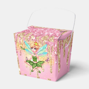 Fairy girl pink gold glitter sparkle shine magic favor boxes