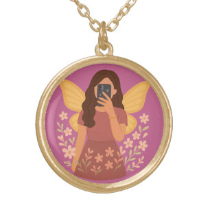 Fairy Girl Selfie Aesthetic Sticker Gold Plated Necklace
