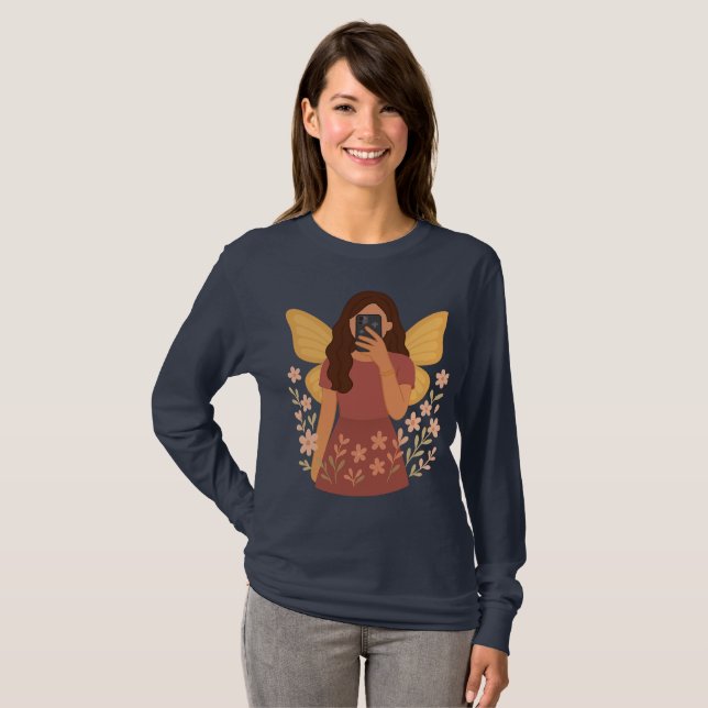 Fairy Girl Selfie Aesthetic Sticker T-Shirt (Front Full)