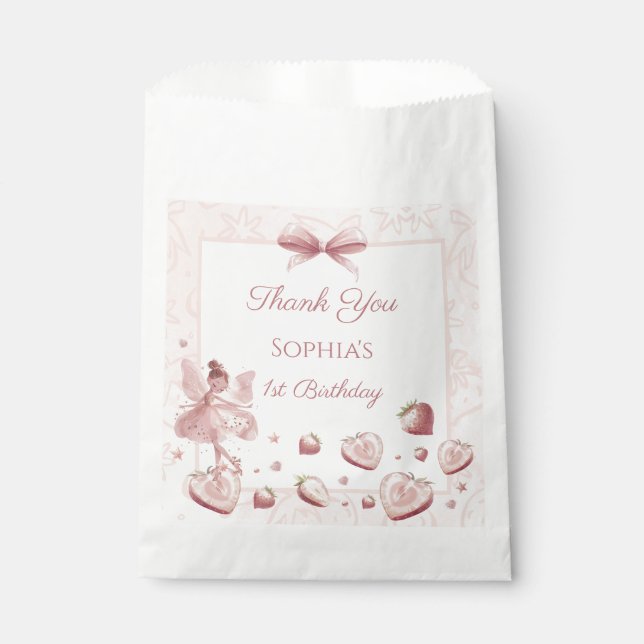 Fairy Girl Strawberry Berry Happy Birthday Favor Bag (Front)