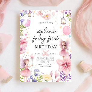 Fairy  Girls 1st Birthday Party Invitation