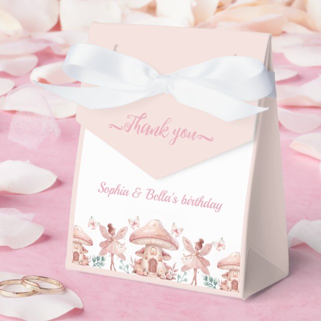 Fairy Girls Mushroom House Ribbon Twins Birthday Favor Boxes (Wedding)