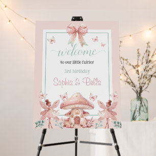 Fairy Girls Mushroom House Ribbon Twins Birthday Foam Board