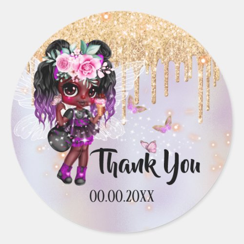 Fairy glitter pink purple gold butterfly thank you classic round sticker