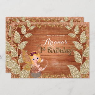 Fairy & Glittery Leaves Rustic Glam Fall Birthday Invitation
