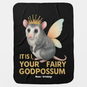 Fairy Godpossum Cute Opossum with Crown and Wings  Baby Blanket