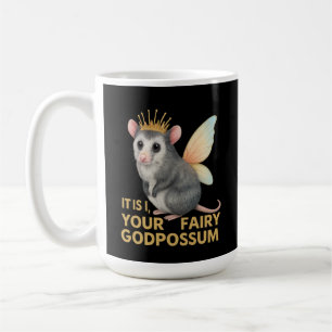 Fairy Godpossum Cute Opossum with Crown and Wings Coffee Mug