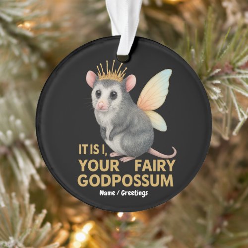 Fairy Godpossum Cute Opossum with Crown and Wings  Ornament