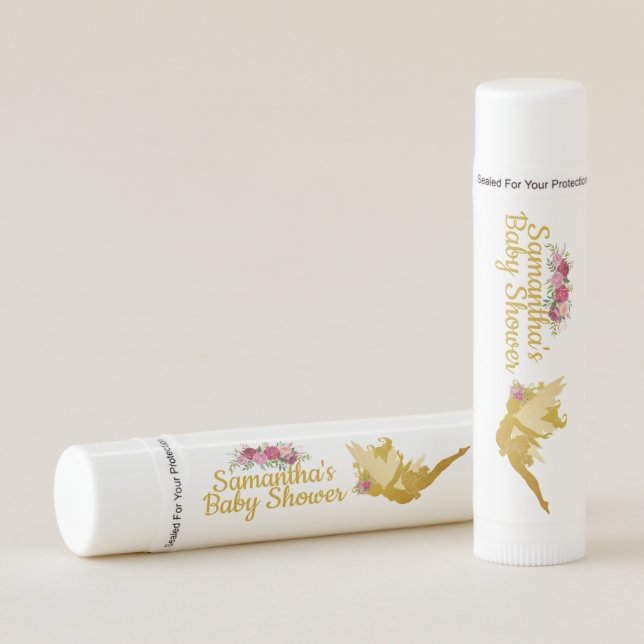 Fairy Gold Floral Baby Shower Lip Balm (Front)