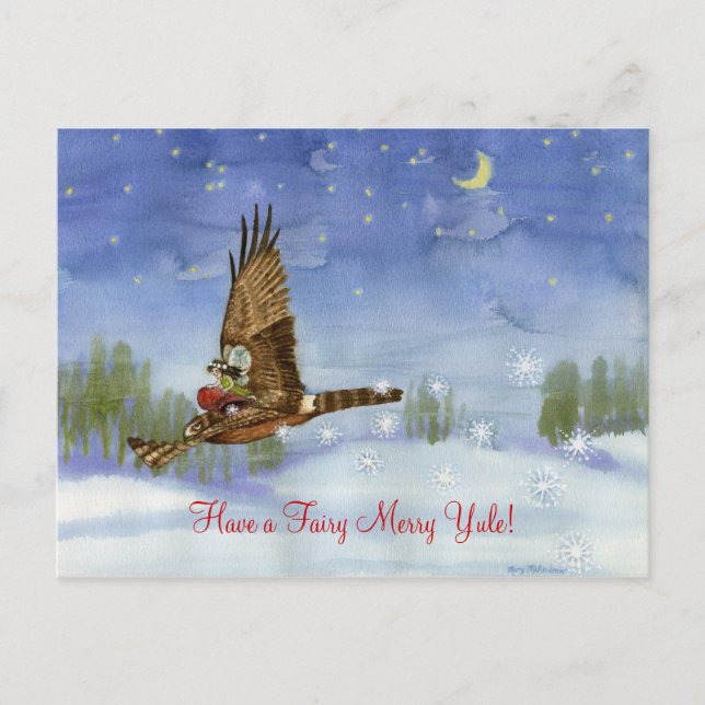 Fairy Hawk Yule Postcard (Front)