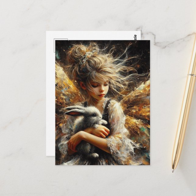 Fairy Holding a Young Rabbit Postcard (Front/Back In Situ)