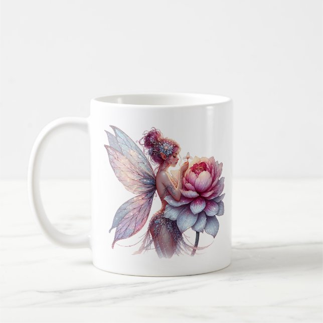 Fairy Holding an Over-sized Flower Personalized Coffee Mug (Left)