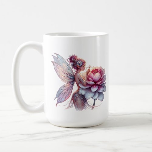 Fairy Holding an Over_sized Flower Personalized Coffee Mug