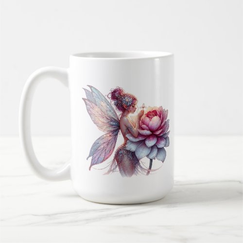 Fairy Holding an Over_sized Flower Personalized Coffee Mug