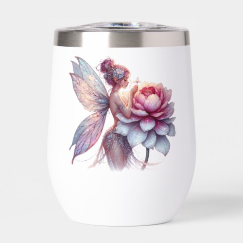Fairy Holding an Over_sized Flower Personalized Thermal Wine Tumbler