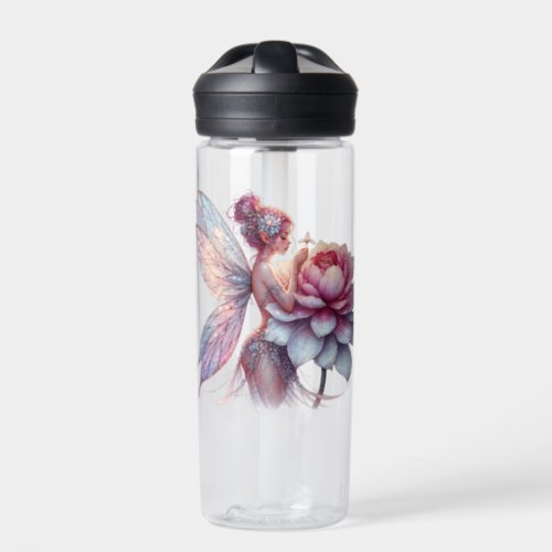 Fairy Holding an Over_sized Flower Personalized Water Bottle