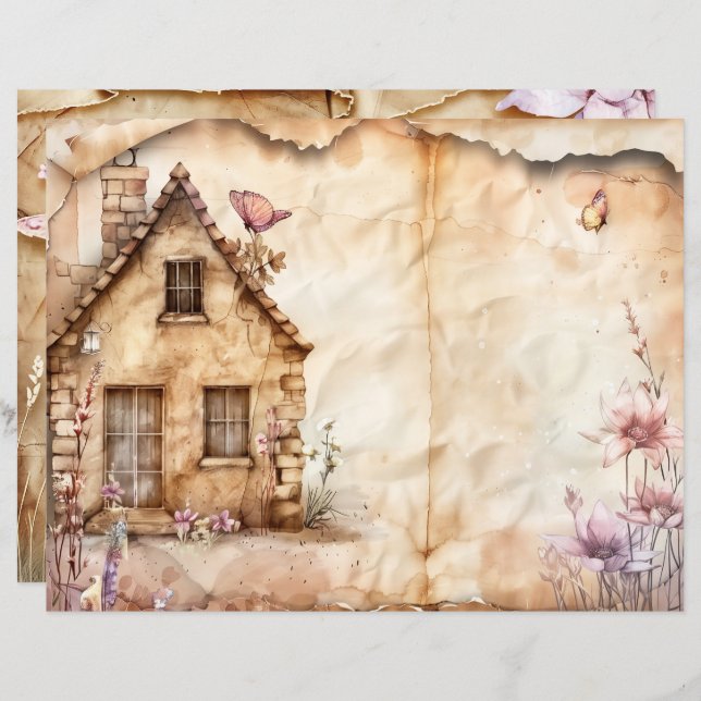 Fairy Home Junk Journal Scrapbook Paper (Front/Back)