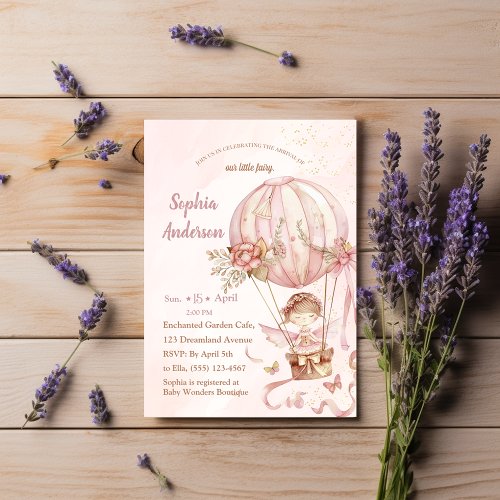 Fairy Hot Air Balloon Girl Baby Shower Invitation