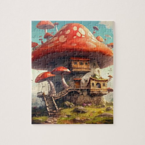 Fairy House and Mushroom Harmony Garden Jigsaw Puzzle
