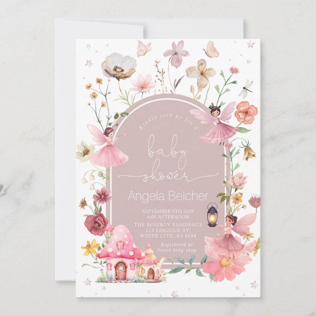 Fairy House - Blush Boho Wildflower Baby Shower Invitation (Front)