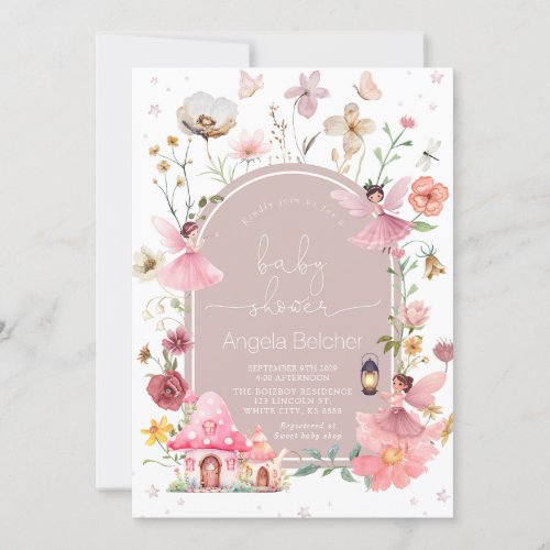 Fairy House _ Blush Boho Wildflower Baby Shower Invitation