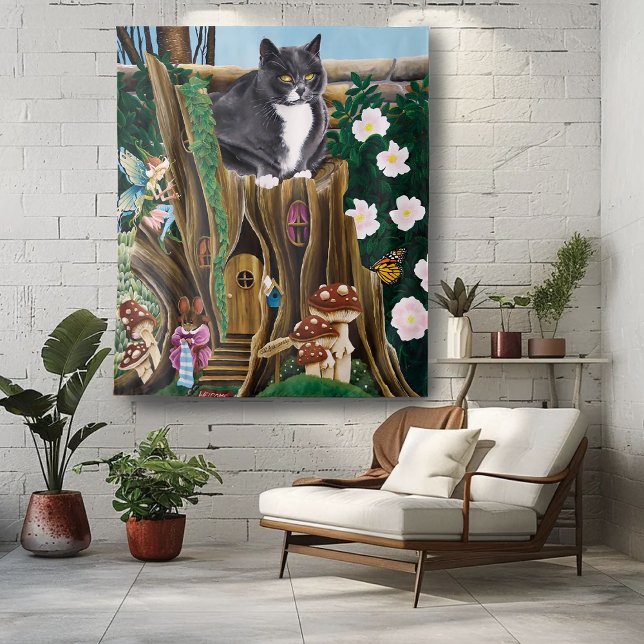 Fairy House Garden Cat Tapestry (Creator Uploaded)