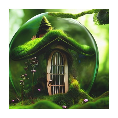Fairy House In A Glass Orb In The Mossy Forest Canvas Print