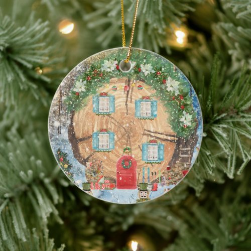 Fairy House Made from Wood Slice in Magical Forest Ceramic Ornament
