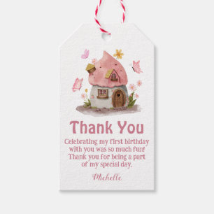 fairy house thank you girl 1st birthday pink cute gift tags
