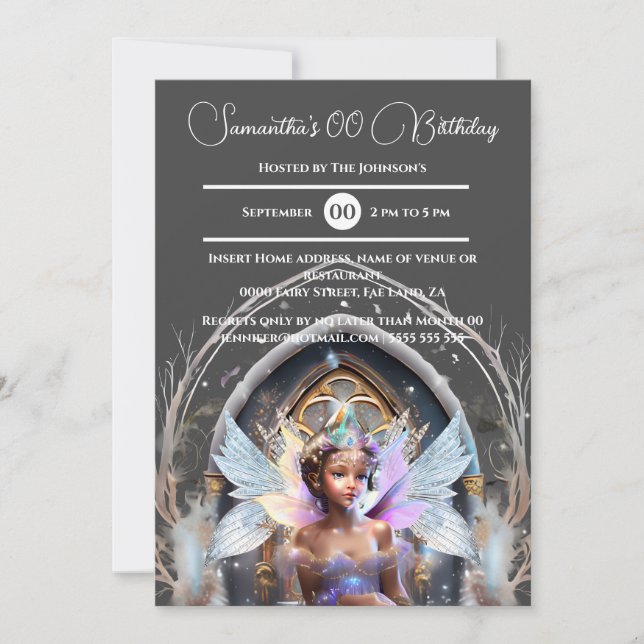 Fairy ice princess pink glitter wings magical AGE Invitation (Front)