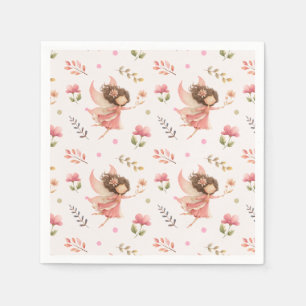 Fairy Illustration Pastel Pink Floral Napkins