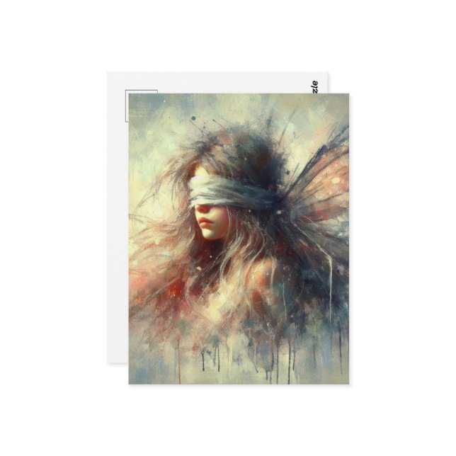 Fairy in a Blindfold with Paint Drips Postcard (Front/Back In Situ)